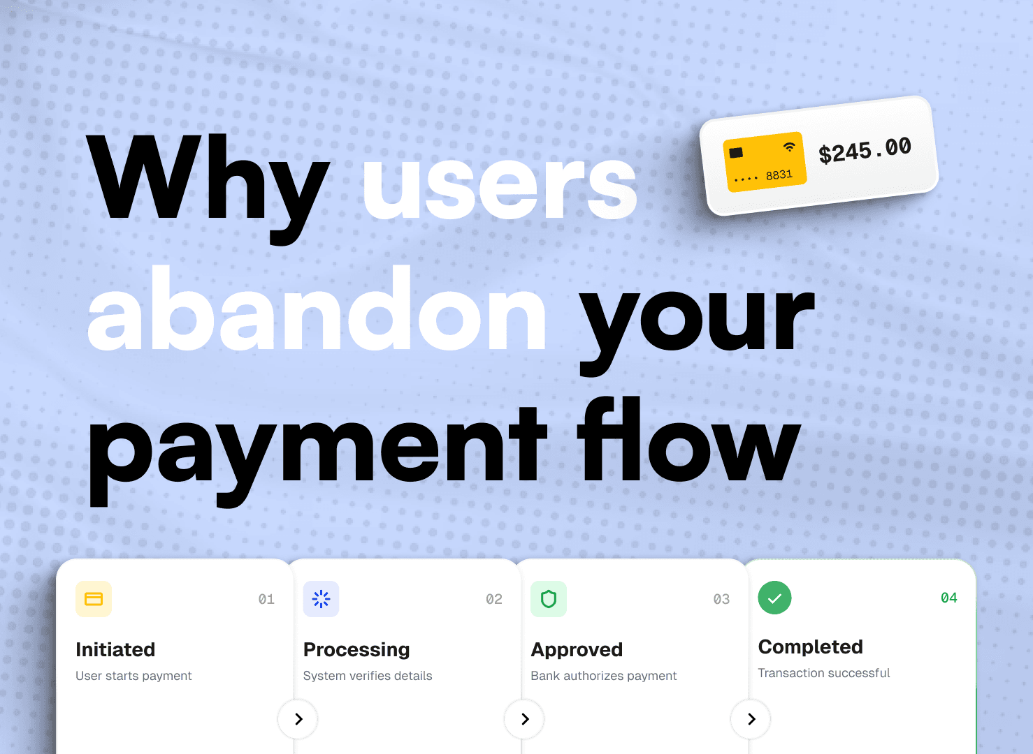 Article cover: Why users abandon your payment flow, over a four-step payment progress bar.